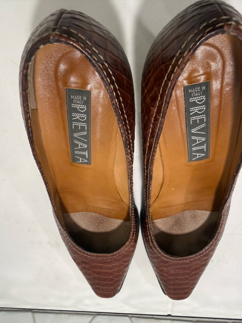 Prevata VTG Brown Leather Pumps Textured Animal Print Sz 10 Handcrafted In Italy - Picture 7 of 9